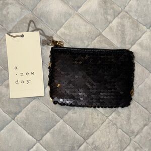 A New Day Black and Gold Sequin Cosmetic Bag